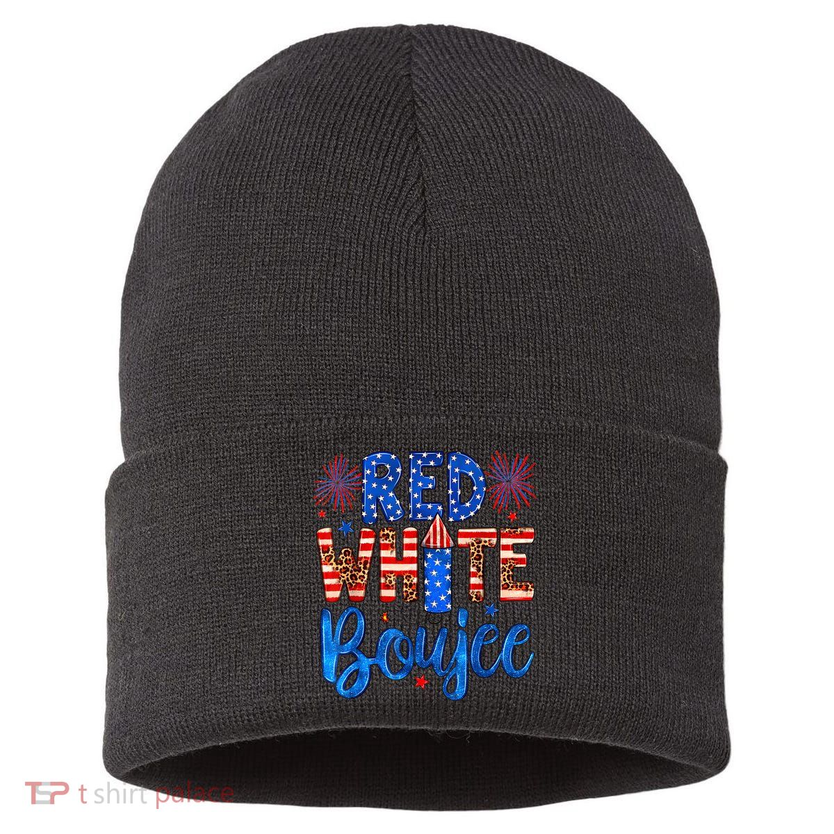 Red White & Boujee Summer Funny Drinking 4th Of July US Flag Sustainable Knit Beanie
