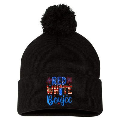 Red White & Boujee Summer Funny Drinking 4th Of July US Flag Pom Pom 12in Knit Beanie
