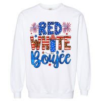 Red White & Boujee Summer Funny Drinking 4th Of July US Flag Garment-Dyed Sweatshirt
