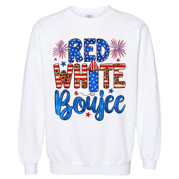 Red White & Boujee Summer Funny Drinking 4th Of July US Flag Garment-Dyed Sweatshirt