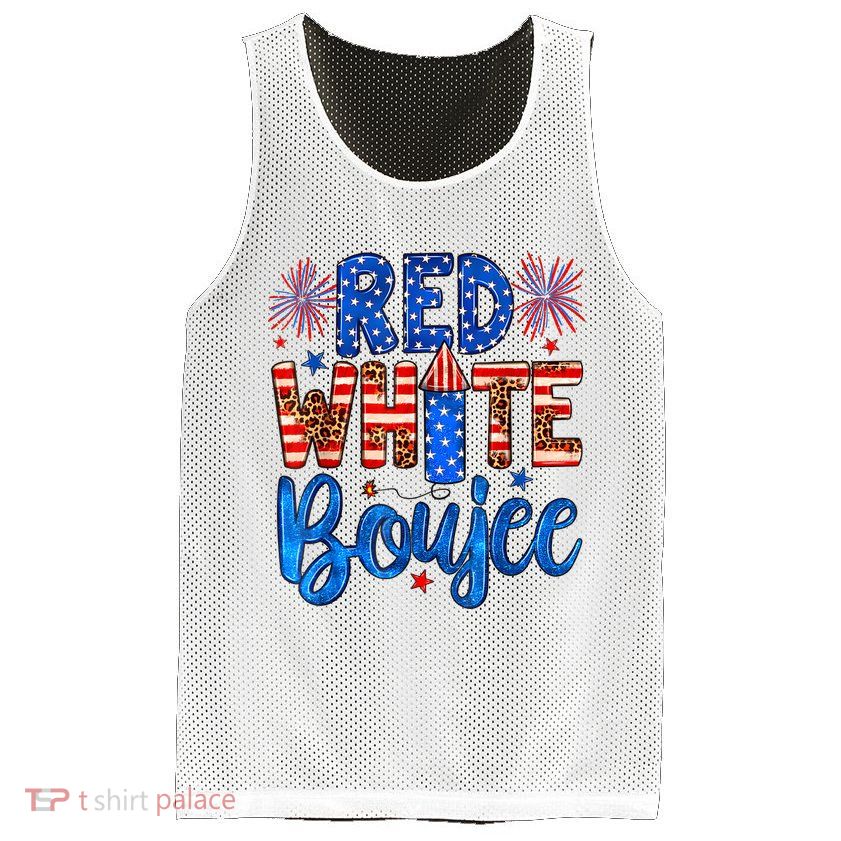 Red White & Boujee Summer Funny Drinking 4th Of July US Flag Mesh Reversible Basketball Jersey Tank