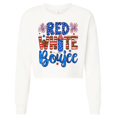 Red White & Boujee Summer Funny Drinking 4th Of July US Flag Cropped Pullover Crew