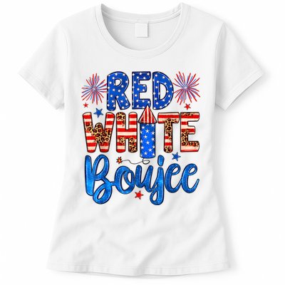 Red White & Boujee Summer Funny Drinking 4th Of July US Flag Womens T-Shirt