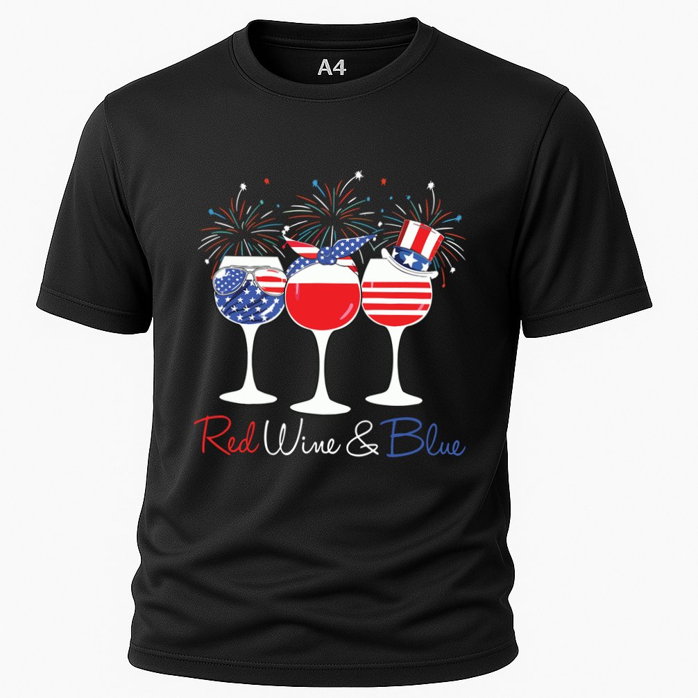Red Wine Blue Funny America USA Flag 4th Of July Patriotic Cooling Performance Crew T-Shirt