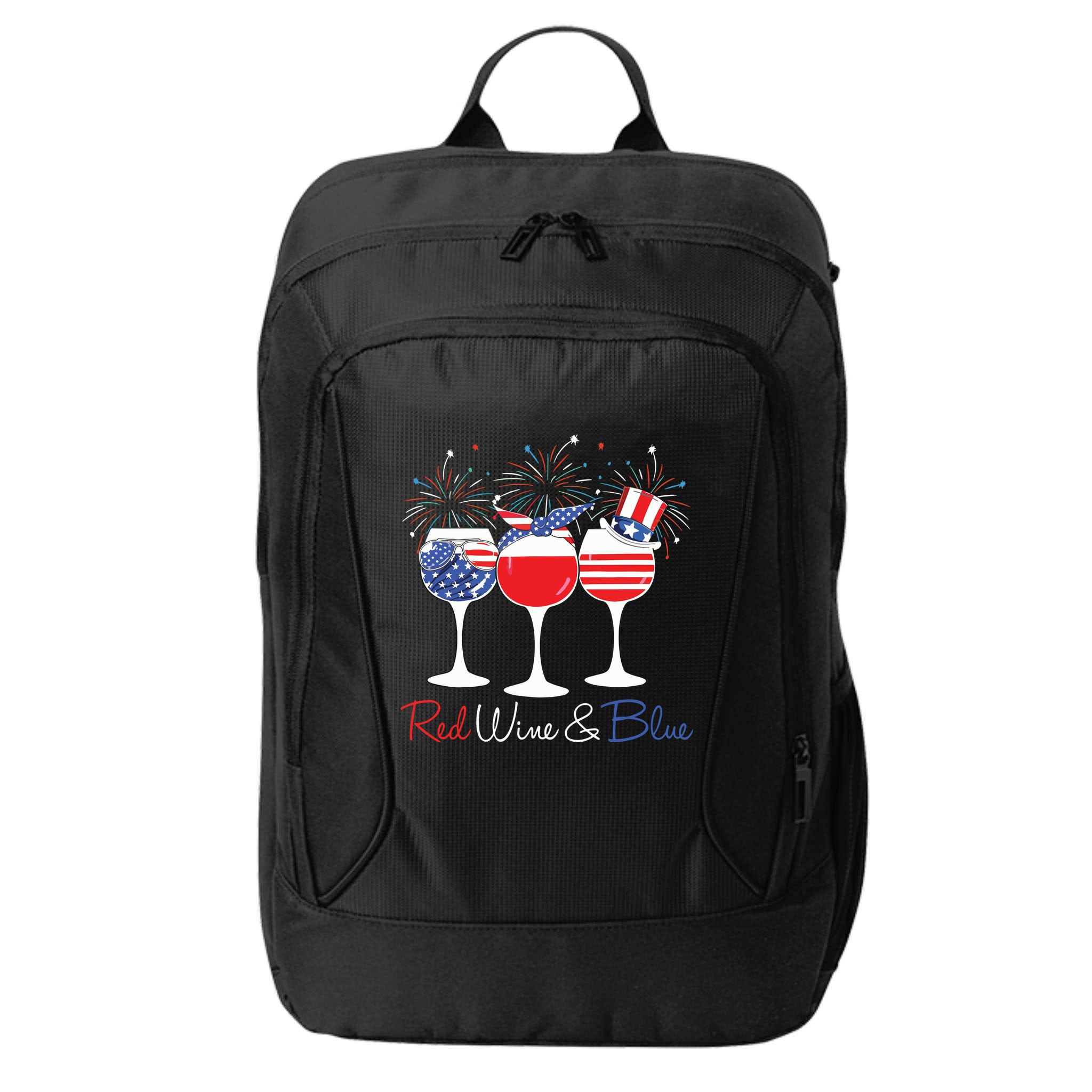 Red Wine Blue Funny America USA Flag 4th Of July Patriotic City Backpack