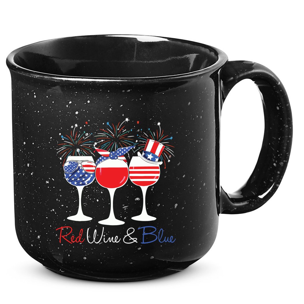 Red Wine Blue Funny America USA Flag 4th Of July Patriotic 15oz Campfire Ceramic Mug