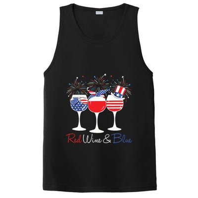 Red Wine Blue Funny America USA Flag 4th Of July Patriotic PosiCharge Competitor Tank