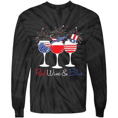 Red Wine Blue Funny America USA Flag 4th Of July Patriotic Tie-Dye Long Sleeve Shirt
