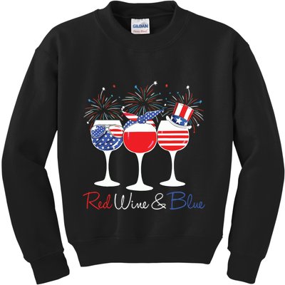 Red Wine Blue Funny America USA Flag 4th Of July Patriotic Kids Sweatshirt