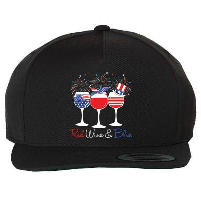 Red Wine Blue Funny America USA Flag 4th Of July Patriotic Wool Snapback Cap