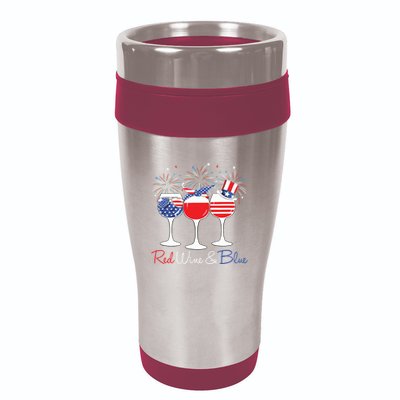 Red Wine Blue Funny America USA Flag 4th Of July Patriotic 16oz Travel Tumbler