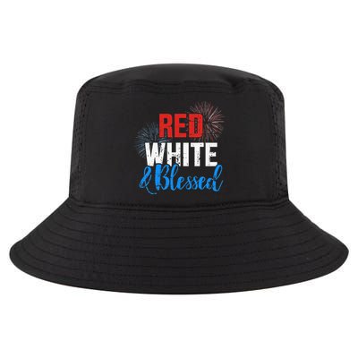 Red white blessed for Independence day on 4th of July Cool Comfort Performance Bucket Hat