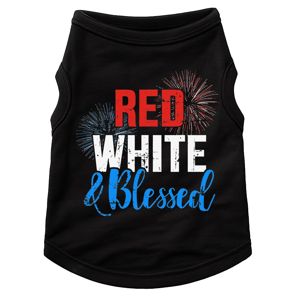 Red white blessed for Independence day on 4th of July Doggie Tank