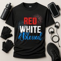 Red white blessed for Independence day on 4th of July Performance Shirt