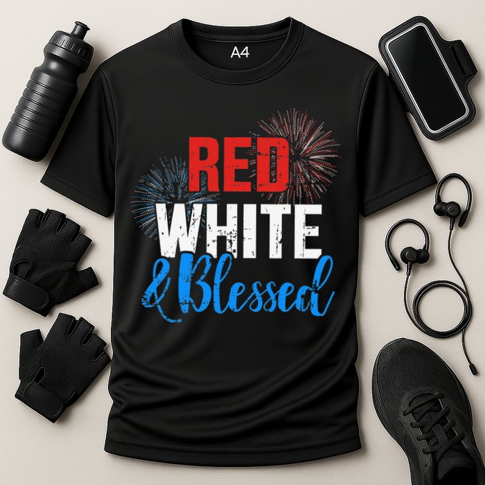 Red white blessed for Independence day on 4th of July Performance Shirt