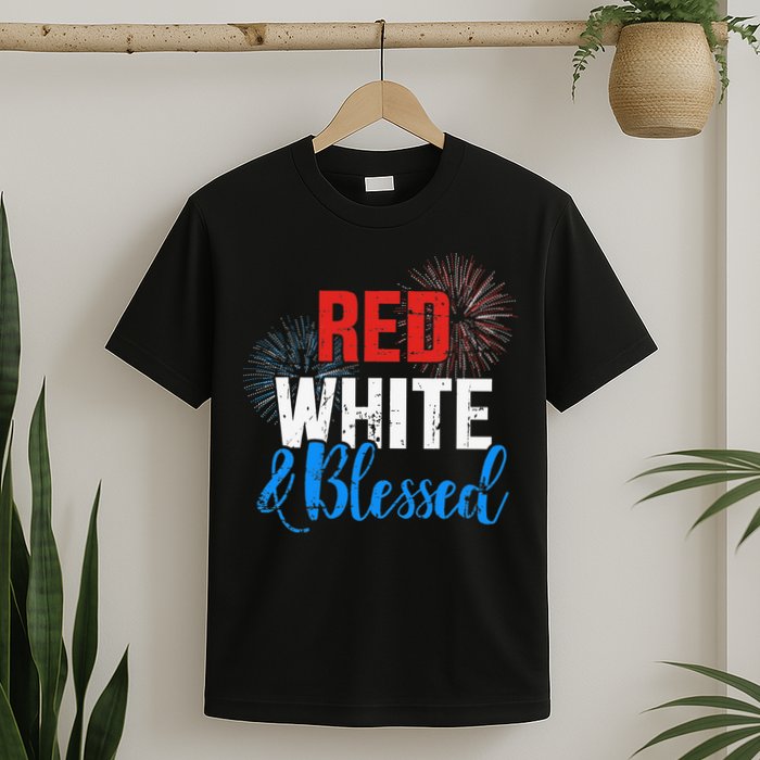 Red white blessed for Independence day on 4th of July T-Shirt