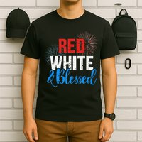 Red white blessed for Independence day on 4th of July T-Shirt