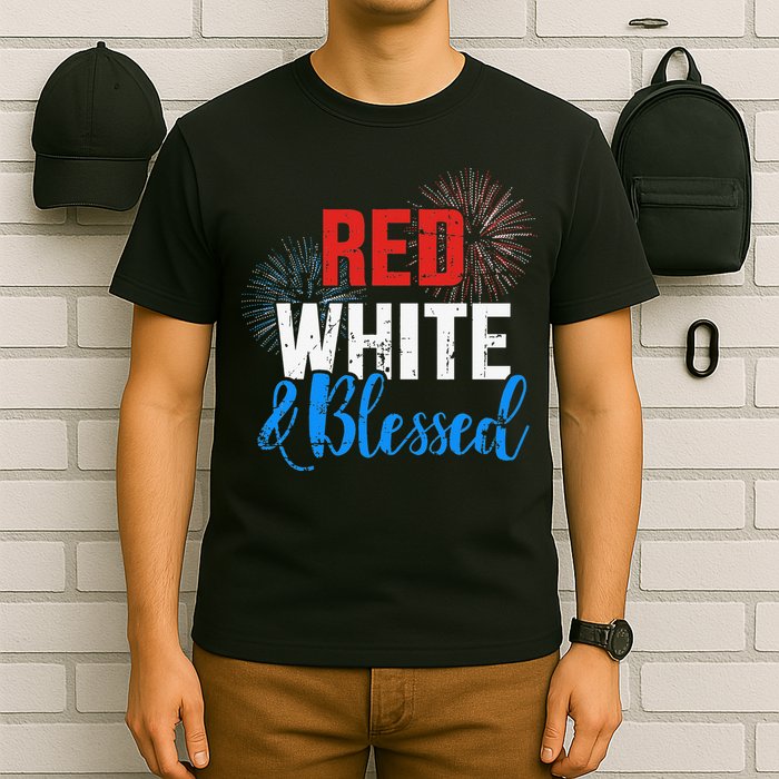 Red white blessed for Independence day on 4th of July T-Shirt
