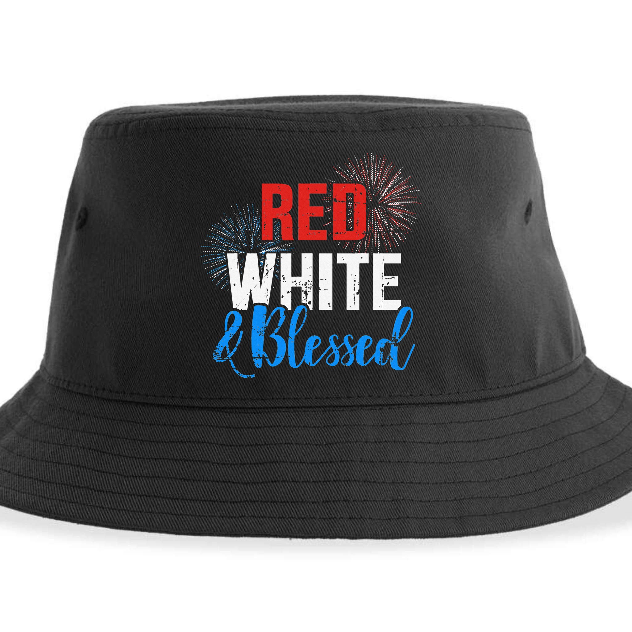 Red white blessed for Independence day on 4th of July Sustainable Bucket Hat