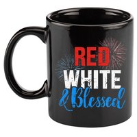 Red white blessed for Independence day on 4th of July 11oz C Handle Ceramic Mug