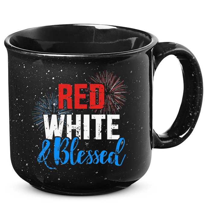 Red white blessed for Independence day on 4th of July 15oz Campfire Ceramic Mug