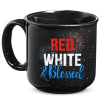 Red white blessed for Independence day on 4th of July 15oz Campfire Ceramic Mug