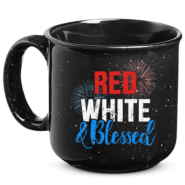 Red white blessed for Independence day on 4th of July 15oz Campfire Ceramic Mug