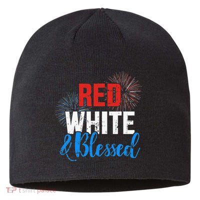 Red white blessed for Independence day on 4th of July Sustainable Beanie