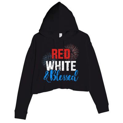 Red white blessed for Independence day on 4th of July Crop Fleece Hoodie