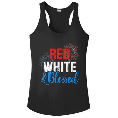 Red white blessed for Independence day on 4th of July Ladies PosiCharge Competitor Racerback Tank