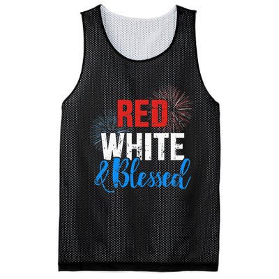 Red white blessed for Independence day on 4th of July Mesh Reversible Basketball Jersey Tank