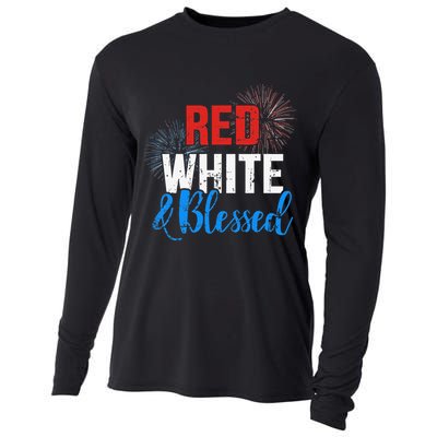 Red white blessed for Independence day on 4th of July Cooling Performance Long Sleeve Crew