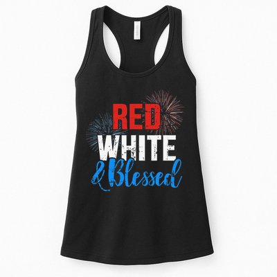 Red white blessed for Independence day on 4th of July Womens Tank Top