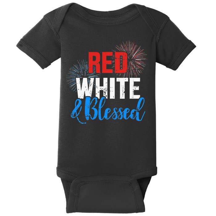 Red white blessed for Independence day on 4th of July Baby Bodysuit