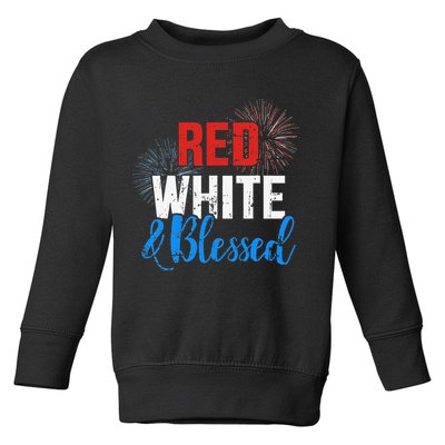 Red white blessed for Independence day on 4th of July Toddler Sweatshirt