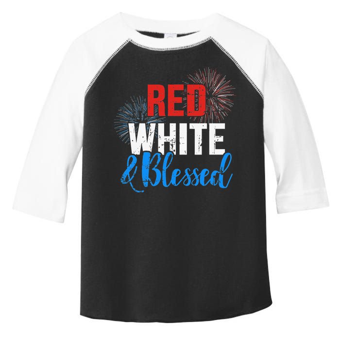 Red white blessed for Independence day on 4th of July Toddler Fine Jersey T-Shirt