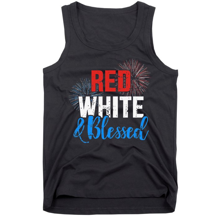 Red white blessed for Independence day on 4th of July Tank Top