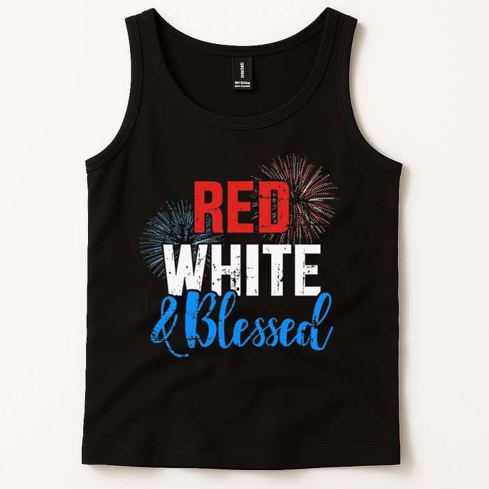 Red white blessed for Independence day on 4th of July Tank Top