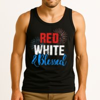 Red white blessed for Independence day on 4th of July Tank Top