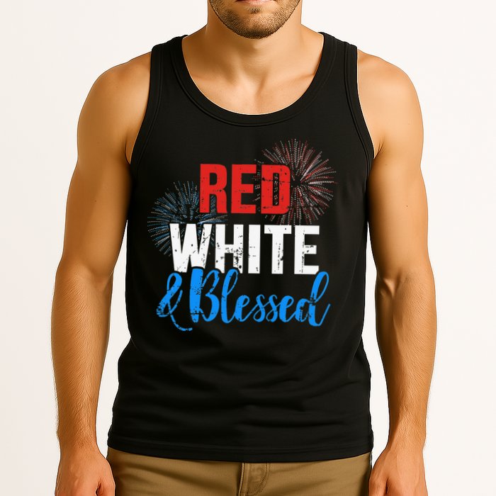 Red white blessed for Independence day on 4th of July Tank Top