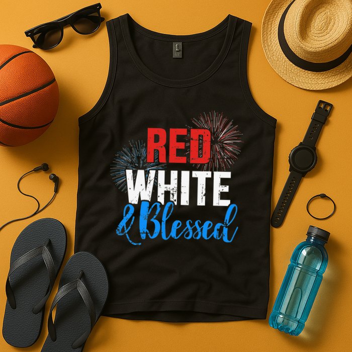 Red white blessed for Independence day on 4th of July Tank Top