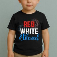 Red white blessed for Independence day on 4th of July Toddler T-Shirt