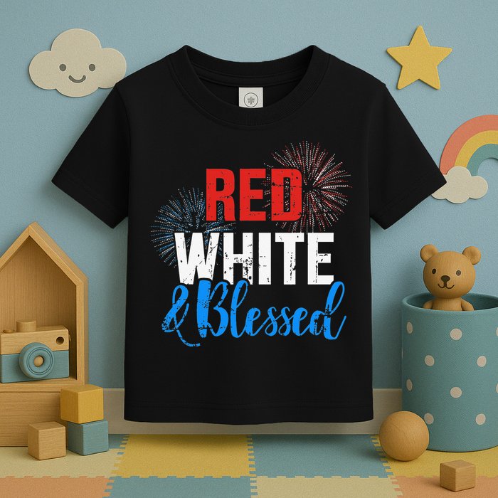 Red white blessed for Independence day on 4th of July Toddler T-Shirt