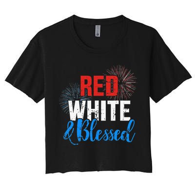 Red white blessed for Independence day on 4th of July Women's Crop Top Tee