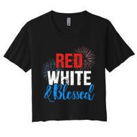Red white blessed for Independence day on 4th of July Women's Crop Top Tee