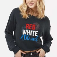 Red white blessed for Independence day on 4th of July Cropped Pullover Crew