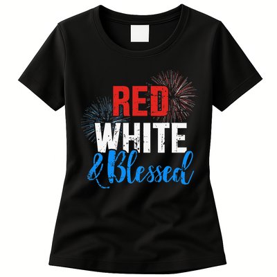 Red white blessed for Independence day on 4th of July Womens T-Shirt