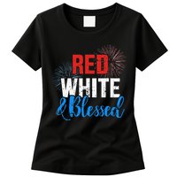 Red white blessed for Independence day on 4th of July Womens T-Shirt