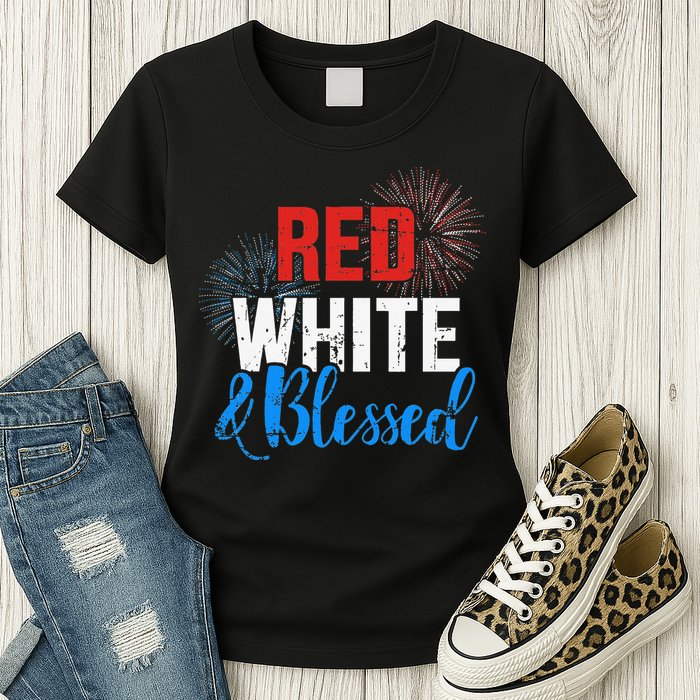 Red white blessed for Independence day on 4th of July Womens T-Shirt