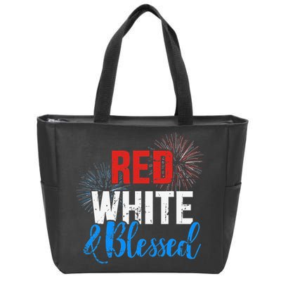 Red white blessed for Independence day on 4th of July Zip Tote Bag